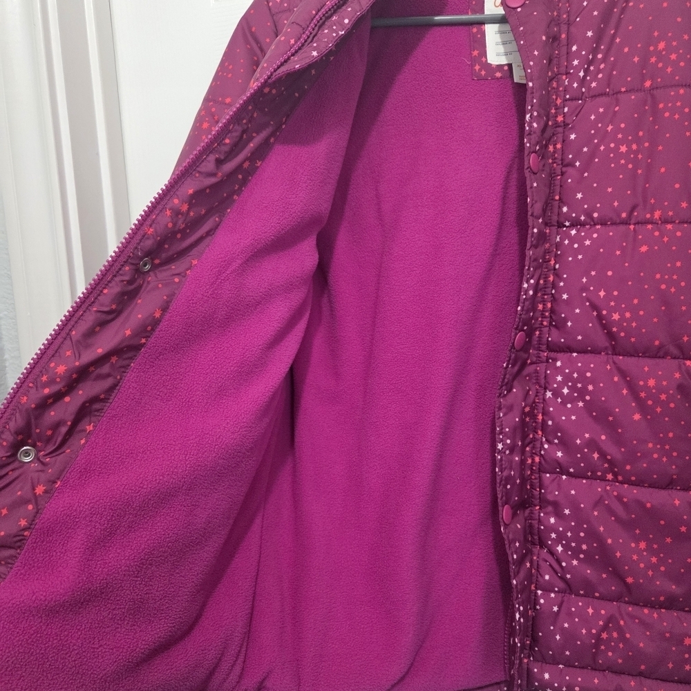 Cat & Jack Girl Magenta Star Print Heavyweight Puffer Winter Snow Jacket Sz XL - Picture 6 of 12